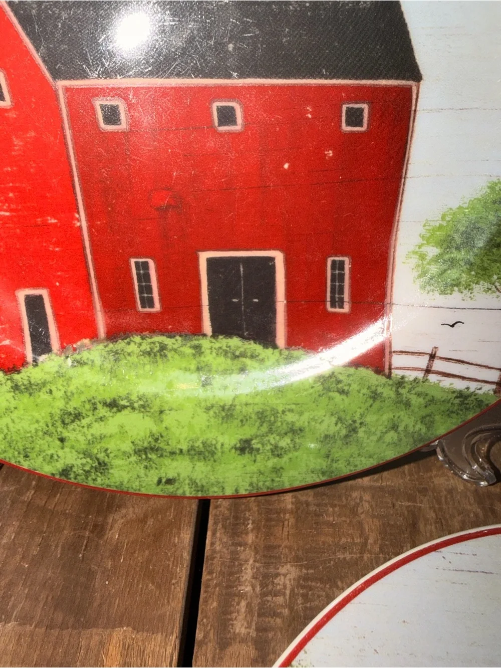 “Barns” Certified Warren Kimble 1998 Barn Dinner Plates Set of 3 Sakura NY USA
